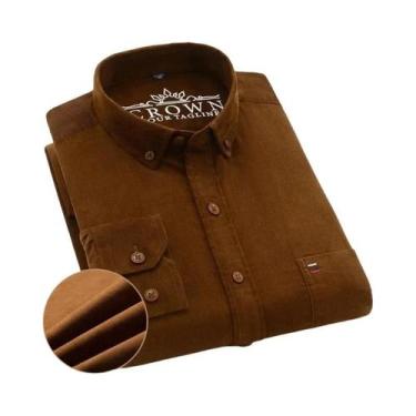 Imagem de Camisa Social Masculina plus Size 6XL 7XL De Veludo Cotelê Manga Longa