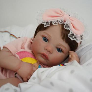 Imagem de Boneca Bebê Reborn Brastoy Silicone Realista 48cm Kit Acessórios Conju