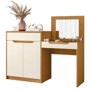 Imagem de Penteadeira Escrivaninha Com Espelho Bent A02 Off/cinamomo - Mpozenato