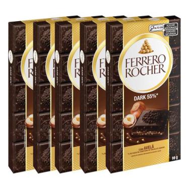 Imagem de Chocolate Ferrero Rocher Dark 55% Avelã Kit 5 Barras de 90g