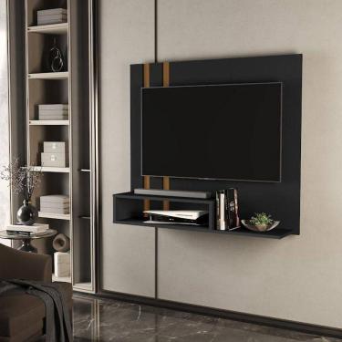Imagem de Painel Para Tv Até 32 Polegadas Pompéia Com Prateleira E Nicho Sala Preto/cedro