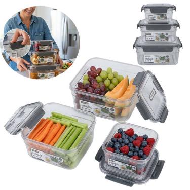 Imagem de Kit 3 Potes Marmita Hermética Quadrada Livre Bpa Cozinha