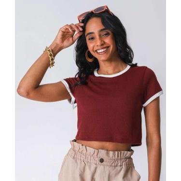 Imagem de Blusa Cropped Feminina Canelada Marisa Vinho-31014, Vinho, PP