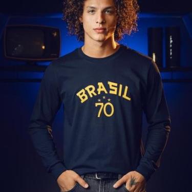 Imagem de Camisa Brasil 1970 Retrô Manga Longa Masculina-Masculino