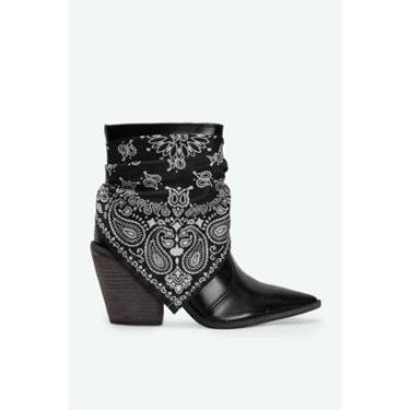 Imagem de Bota Western Country Cano Baixo Salto 9cm Bico Fino com Zíper Detalhe Bandana Lateral Confortável-Feminino