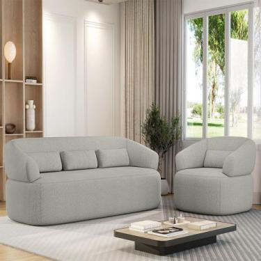 Imagem de Conjunto Poltrona e Sofá Living Orgânico Duomo 2m Just Time, Boucle Ka