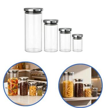Imagem de Kit 4 Potes De Vidro Com Tampa Inox Redondo Casavita
