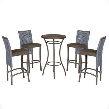 Imagem de Mesa Bistrô e 4 Banquetas Roma Marrom Corda Náutica Estofado 9 Trama O