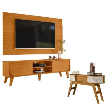 Imagem de Rack Bancada E Painel Para Tv Duna Cinamomo Com Aparador Estoril Cinamomo Off White - M...