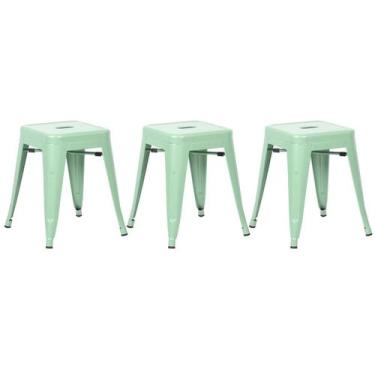 Imagem de Kit 3 Banquetas Laráz Iron Tolix baixa 45 cm - Verde Claro - Laraz