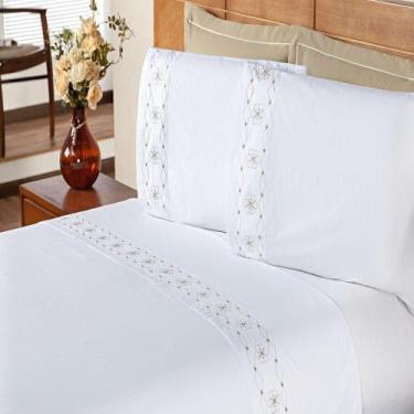 Imagem de Jogo De Cama Queen 200 Fios Damasco Branco E Bege 4pçs - ENXOVAIS AQUA