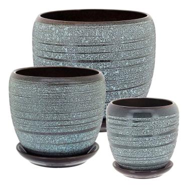 Imagem de Cachepô Vaso Decorativo Planta Cerâmica Cinza 3 Peças
