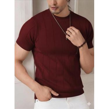 Imagem de Camiseta Masculina Básica Canelada Manga Curta Tricot Modal Cor:Marsal