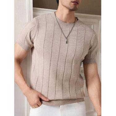 Imagem de Camiseta Masculina Básica Canelada Manga Curta Tricot Modal Cor:AreiaT