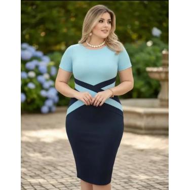 Imagem de Vestido Midi Detalhe em X Moda Feminina Evangélica - Miss FLOWER, Azul