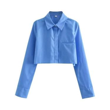 Imagem de Blusa Feminina Vintage Soltinha, Cropped, Manga Comprida, Com Botões, 