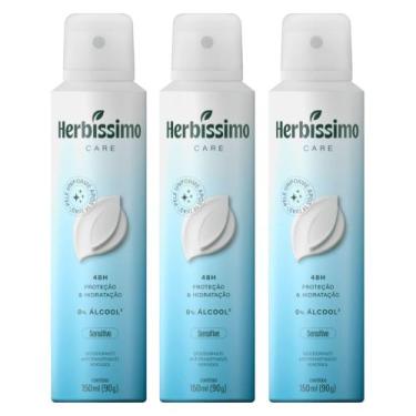 Imagem de Kit 3 Desodorante Aerossol Herbíssimo Care Sem Álcool Sensitive 150Ml 