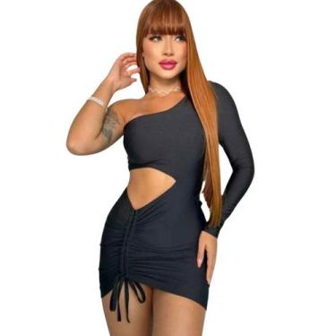 Imagem de Vestido Curto Mula Manca Ombro Único Manga Longa Sexy Festa - Summer B