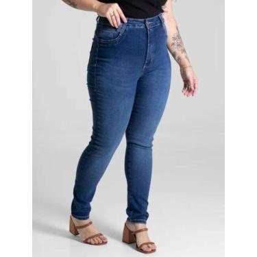 Imagem de Calça Feminina Cigarrete Plus Size Sawary 280811, Azul, Escuro, 48