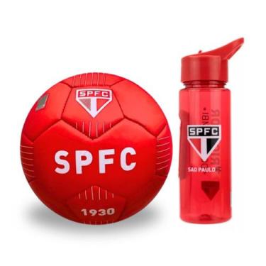 Imagem de Kit Bola Futebol São Paulo C/ Garrafa Canudo 700ml Tricolor Time SPFC 