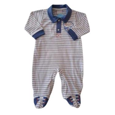 Imagem de Macacão Bebê Masculino Longo com Pezinho Listrado Miniclô, Off white, 