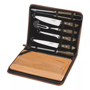 Imagem de Kit P/ Churrasco Tramontina Aço Inox Madeira Tábua 8 Peças