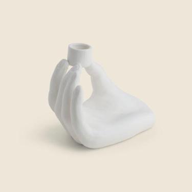 Imagem de Porta Vela Mão Cerâmica Branco - ACASA - ACASA, Branco, Único