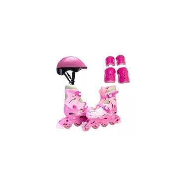 Imagem de Patins roller inline ajustável 30-33 completo c/kit proteção - Fênix