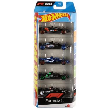 Imagem de Kit Carrinhos de Brinquedo Hot Wheels Fórmula 1 JGF58 Escala 1:64 com 5 Veículos Mattel