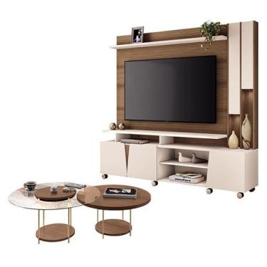 Imagem de Estante Home Theater Virtus Castanho Off White com Kit Mesa de Centro 