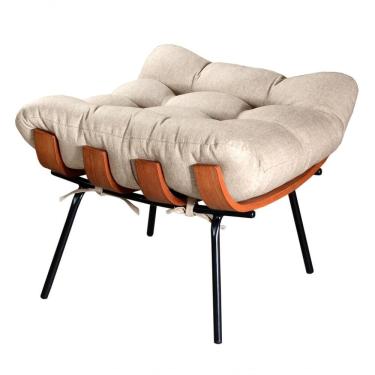 Imagem de Puff Costela Formato Retangular Assento Fibra Siliconada Revestimento Linho Bege Bella Decor