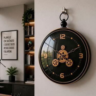 Imagem de Relógio Decorativo Parede Redondo Vintage Industrial 38cm Dourado