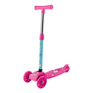 Imagem de Patinete Infantil Unicórnio Rosa 3 Rodas Com Luzes Led 40Kg - Art Brin