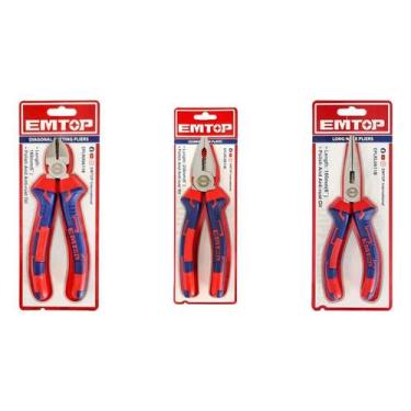 Imagem de Kit 3 Alicates Emtop Universal, Corte e Bico Profissional