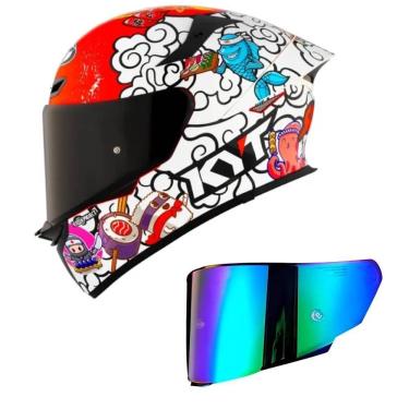 Imagem de Capacete KYT TT Revo Sushi Time Branco e Vermelho Mais Viseira Camaleão