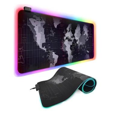 Imagem de Mouse Pad Gamer Extra Grande Exbom Mapa Mundi Com Led Colorido 800X300