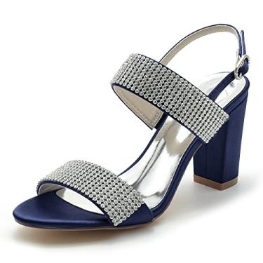 Imagem de Sapatos nupciais femininos de cetim Peep Toe Peep Toe Salto alto marfim sapatos sapatos sociais 36-43,Dark blue,9 UK/42 EU