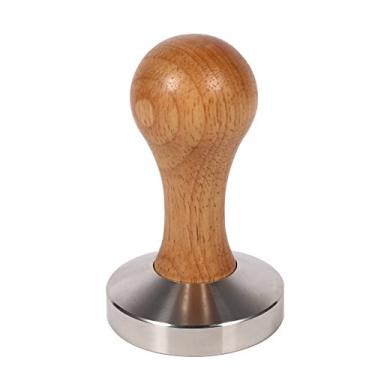 Imagem de Tamper de café de aço inoxidável,1 peça de café espresso adulterador com base plana de 58 mm quente e uma alça de madeira, ferramenta de imprensa de calcadeira de café