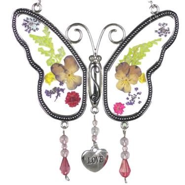 Imagem de BANBERRY DESIGNS Love Butterfly Suncatcher - Pressionado Flor Seca Borboleta Pendurada com Pingente de Amor - Esposa de Marido, Namorada, Namorado, Casamento