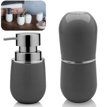 Imagem de Kit Acessórios Banheiro Suporte Porta Escovas + Dispenser Porta Sabone