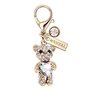 Imagem de MC107 Novo pingente de ursinho de pelúcia coração transparente com fecho lagosta com bolsa (1 peça)