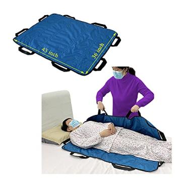 Imagem de Almofada de cama de posicionamento folha de transferência de paciente com alças folhas de desenho de incontinência acidente vascular cerebral cobertor de transferência de cama de hospital para levantar, virar, sentar, lavável 109 cm x 91 cm (azul)