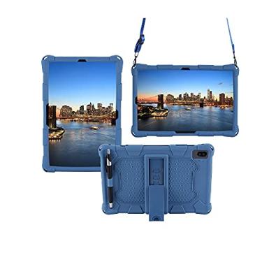Imagem de Capa do caso da tabuleta. Tablet Case para Samsung Galaxy Tab S6 Lite 10.4"/ P610, Soft and Light Silicone à prova de choque capa protetora com kickstand e alça de ombro (Color : Dark blue)
