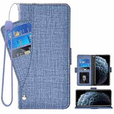 Imagem de DIIGON Capa de telefone carteira fólio para HTC 10, capa fina de couro PU premium para HTC 10, 1 slot para moldura, evita poeira, azul