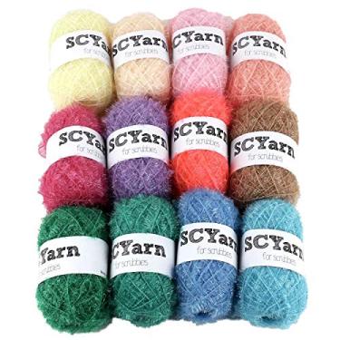Imagem de SCYarn 12 novelos Bonbons para Scrubbies 100% poliéster para projetos de crochê e tricô – Total de 980 metros (pastel)