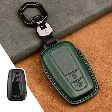 Imagem de YJADHU Chaveiro de capa de chave de carro de couro, apto para Toyota Camry Prius Corolla C-HR CHR RAV4 Avalon Land Cruiser Prado 2018 2019 2020, verde A