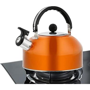 Imagem de REJOON Chaleira com apito - 3l chaleiras de chá para fogão de halogênio fogão a lenha - chaleiras de chá com alça ergonômica bico de apito para fogão de indução fogão de cerâmica (cor: porange)
