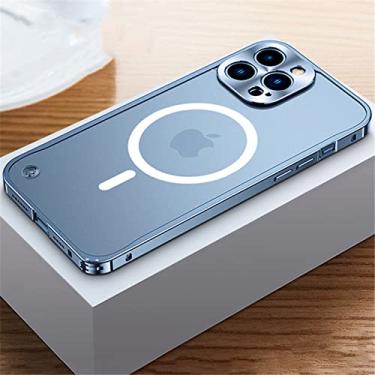 Imagem de Capa de telefone magnética de metal para iphone 12 13 14 pro max mini para iphone 14 plus para carregamento sem fio capas foscas de alumínio, azul, para iphone 13pro max
