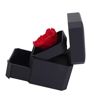 Imagem de Caixa de Anel, Caixa de Joias, Caixa de Aliança de Casamento, Caixa de Presente de Rosa Vermelha, Gaveta de Elevação de Flocagem Macia, Caixa de Armazenamento de Joias Portátil (Azul escuro)