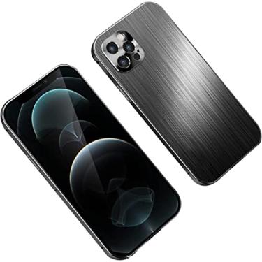 Imagem de KANUZ Capa para iPhone 12, capa de telefone anti-queda ultrafina, capa de telefone de metal escovado, capas protetoras de absorção de choque capa de telefone (2 materiais) (cor: B, tamanho: para iphone13Pro max)